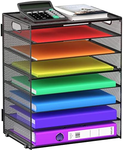 8 Tier Paper Letter Tray Organizer with Handles, Mesh Desk File Holder Storage Organization for Home School Classroom & Office (Black) by GoldOrcle