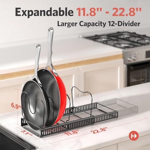 ORDORA Pots and Pans Lid Organizer under Cabinet, 12 Dividers, Black - Image 3