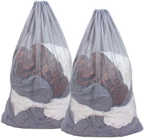 2 Pack Mesh Laundry Bags 24 x 36 Inches Drawstring Bag Grey by DuomiW