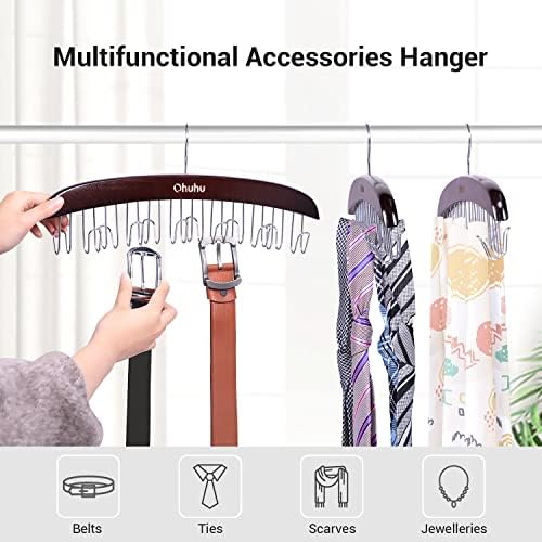 Ohuhu Belt Hanger 2-Pack 12 Hooks Wooden 360° Rotating Closet Organizer - Image 2