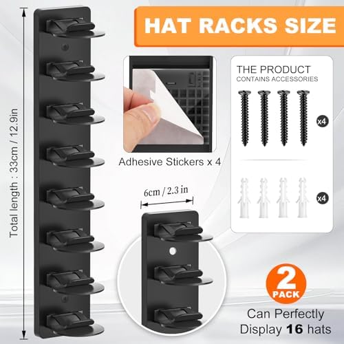 4 Pack Hat Organizer for Baseball Caps, Wall-Mount Hat Rack for Closet Door - Image 2