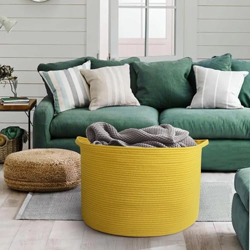 MEGASKET Extra Large Yellow Basket, 22” X 22” X 14” Cotton Rope Yellow Decor for Living Room Bedroom, Woven Basket for Blanket, Laundry, Towel, Shoe, Baby Nursery Toy Organizer, Room Decor Storage Bin - Image 6
