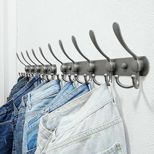 Dseap Coat Rack Wall Mounted - 5 Tri Hooks, Heavy Duty, Stainless Steel, Metal Coat Hook Rail for Coat Hat Towel Purse Robes Mudroom Bathroom Entryway,Grey - Image 5