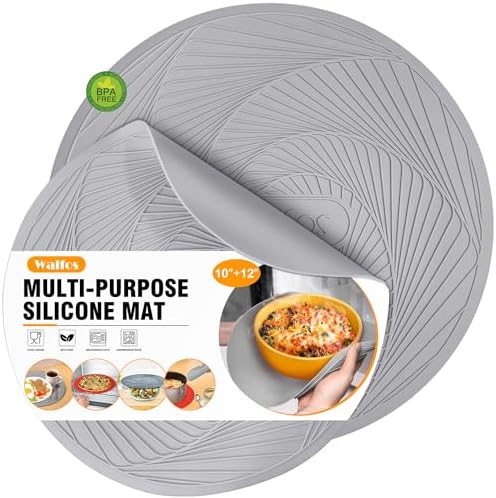 Walfos Silicone Microwave Mats, Heat Resistant Multi-Purpose Microwave Trivet Mat, Non-Slip Hot Pads, BPA Free Silicone Mats for Microwave, Oven, Hot Pan, Pot (Grey) by Walfos