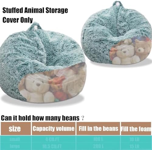Fluffy Stuffed Animal Storage Bean Bag Chair Cover (No Filler), Faux Fur Comfy Bean Bag Cover for Organizing Plush Toys or Textile, for Adults Teens Kids Girls,Dark Green - Image 4