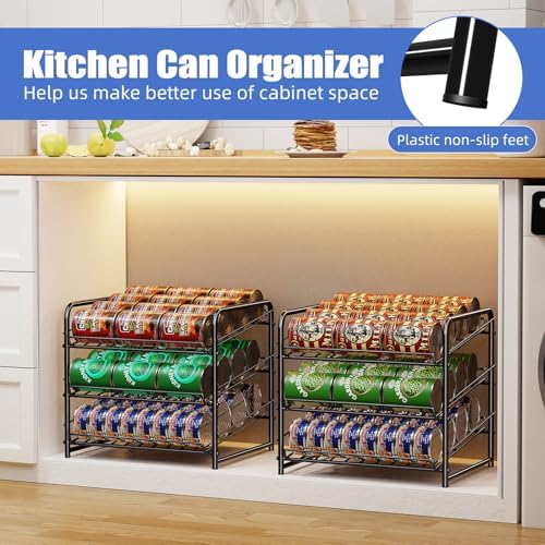 Simple Trending Can Rack Organizer, Stackable Can Storage Dispenser Holds up to 36 Cans for Kitchen Cabinet or Pantry, Black - Image 3