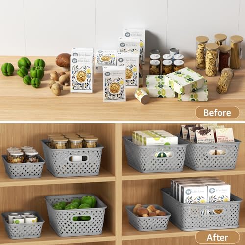 MaxGear 3 Pack Plastic Storage Baskets, Small, Grey - Image 3