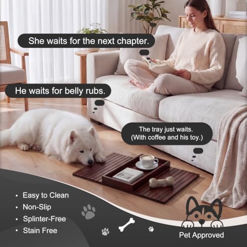 Sofa Arm Tray, Foldable Bamboo Couch Armrest Table with Large 12.5" x 5.8" Storage Compartment, Portable Chair Couch Caddy Arm Tray for Cup TV Snacks Phone (Velvet Mahogany) - Image 5