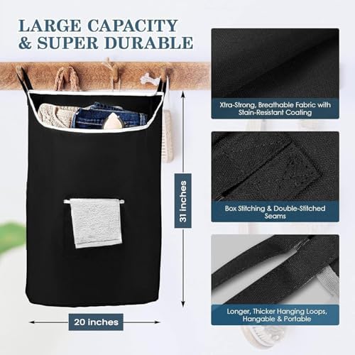 TFLC X-Large Hanging Laundry Hamper bag, 20x3.75x31", Black-XL - Image 2