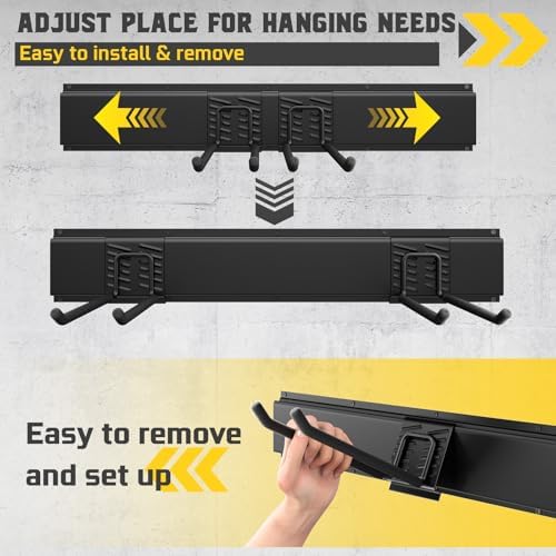 48" Garage Tool Organizer Wall Mount, 660lbs Heavy Duty Steel Garden Tool Storage Rack with 9 Adjustable Hooks for Yard, Shed, Garage (3 Racks, 9 Hooks, 2 Straps) - Image 5