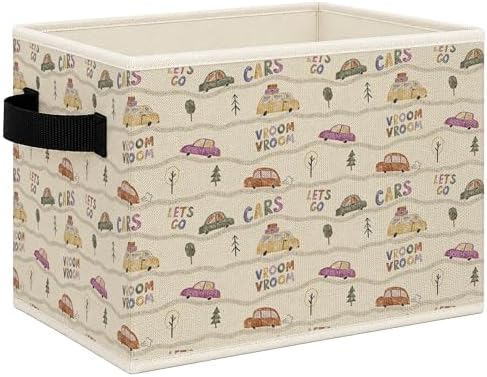 Vintage Car Nursery Foldable Storage Bins Box with Handles, Neutral Car Vehicle Collapsible Toys Books Clothes Organizer Basket for Kids Nursery Room Bedroom Bathroom Playroom by Mcehtle