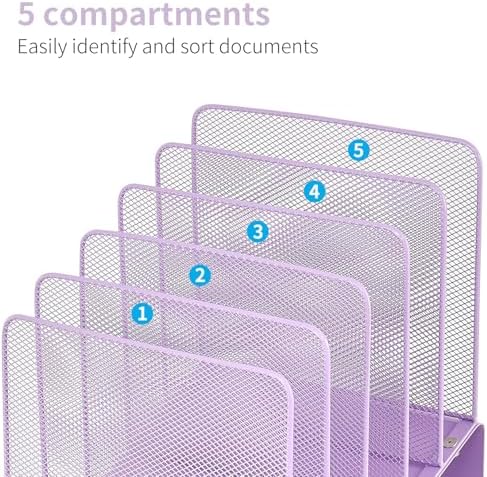 LEKETREE Purple File Organizer for Desk, Desk Organizer with 5-Section Vertical File Rack, File Folder Organizer (Purple) - Image 2