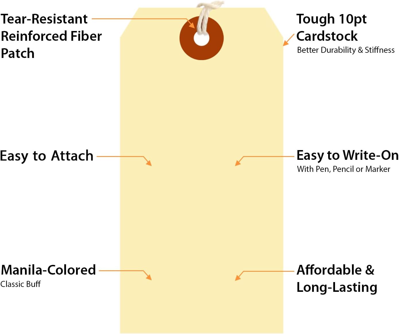 SmartSign Blank Shipping Tags with Pre-Attached Loop Strings, Size-5, Pack of 1000, 10pt Thick Manila Cardstock Tag, 4.75 x 2.375 inch Paper Hang Tags with Reinforced Fiber Patch