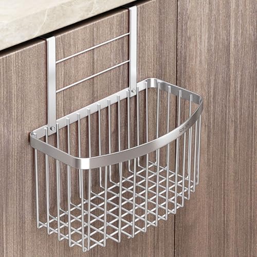 304 Stainless Steel Grid Storage Basket, Over the Cabinet Door Organizer, Wire Hanging Basket with Hook Over the Railing, Under Sink Kitchen Cabinet, Pantry, Bathroom - Image 5