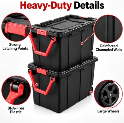 2-Pack 40 Gal Wheeled Storage Bins, Latching Lid & Pull Handle - Image 7