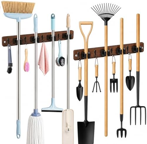 AceMining 2 Pack Broom Holder Wall Mount, 4 Holders 4 Hooks Mop Holder by AceMining