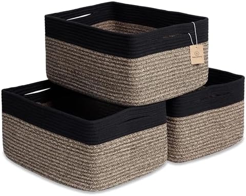 NaturalCozy Storage Baskets 16.8”x13”x7.6” Cotton Rope Woven Baskets for Organizing 3-Pack | Toy Storage Bins | Basket for Shelves, Laundry, Blanket, Clothes, Closet, Kitchen, Bathroom, Gifts by NaturalCozy