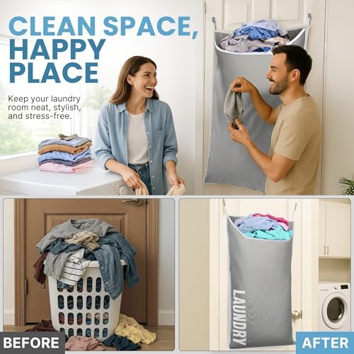 Hanging Laundry Hamper Bag XL 40x22", Space Saving over the Door Storage Bags, Behind the Door Hampers for Dirty Clothes & Wall Mounted Basket for Bathroom, Organizer for Small Room Spaces RV - Image 4