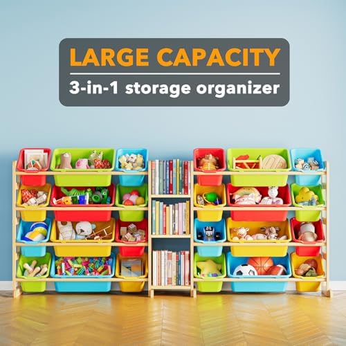 SpaceAid Large Toy Storage Organizer with 24 Bins and 3 Shelves, Toy Organizers Storage Bookshelf, Kids Bin Shelf Box Bookcase for Bedroom Playroom Organization Room Decor, Multi-Colored - Image 3