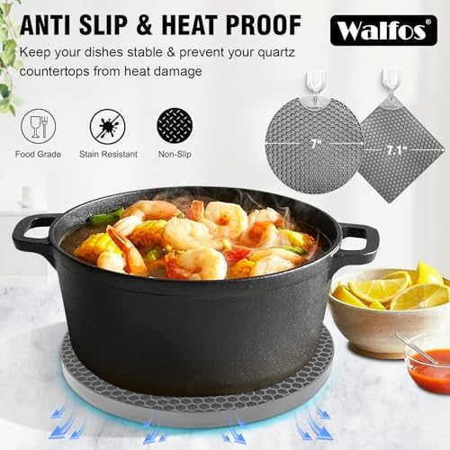 Walfos Silicone Trivet Mats - 4 Heat Resistant Pot Holders, Multipurpose Non-Slip Hot Pads for Kitchen Potholders, Hot Dishers, Jar Opener, Spoon Holder, Food Grade Silicone & BPA Free (Nordic Grey) - Image 6