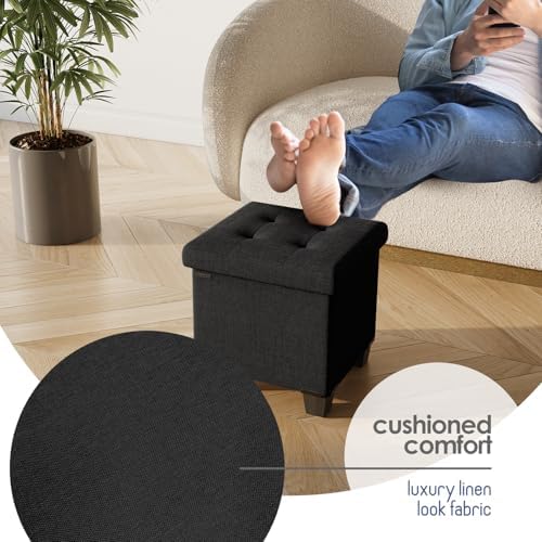 Storage Ottoman Cube with Small Bin, 15-in Square Ottoman with Storage for Living Room and Bedroom, Small Ottomans Foot Rest, Fabric Foot Stools Ottomans Max 330lbs, Black - Image 7