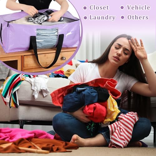 6 Pack Heavy Duty Extra Large Dorm Moving Bags, Purple - Image 5