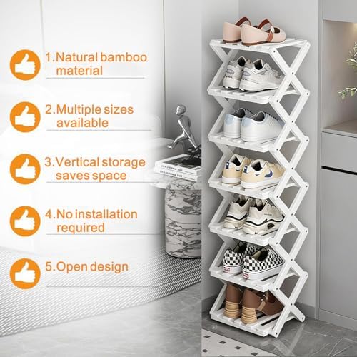 Vertical Small Shoe Rack White, 3 Tier Portable Folding Shoe Storage Rack, Without Installation Free Standing Shoe Rack for Corridors, Bedrooms Living Room Corner and Small Spaces - Image 4