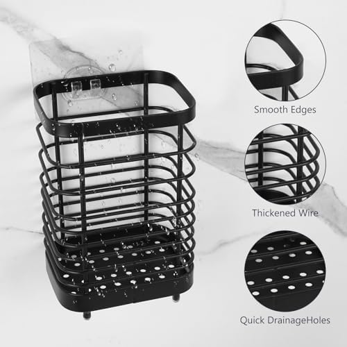 Wall Mount Toothbrush Holder for Bathroom, Stainless Steel Rustproof Toothbrush and Toothpaste Holder Organizer, Electric Toothbrush Holder Self Adhesive Wallmount/Countertop Organizer(Black) - Image 4