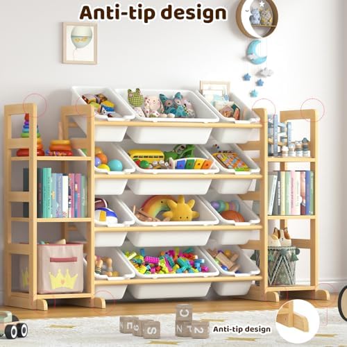 Large Toy Storage Organizer Kids Toy Organizer and Bookshelf Combo with 12 Bins and 6 Shelves Toy Organization Box Toy Shelf for Playroom, Bedroom, Nursery - Image 6
