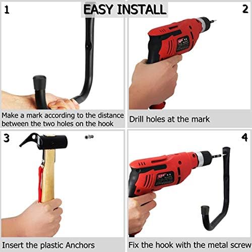 Garage Storage Ladders Hooks, 6 Pack Heavy Duty Utility Hanger, 9.8IN Wall Mount Rack Safely Holds 50 Pounds - Image 7