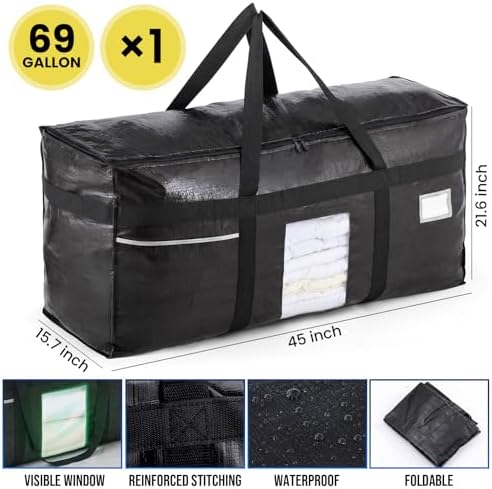 TAILI 1 Pack XXL Storage Bags with Visible Window and Handy Pocket,Black - Image 4