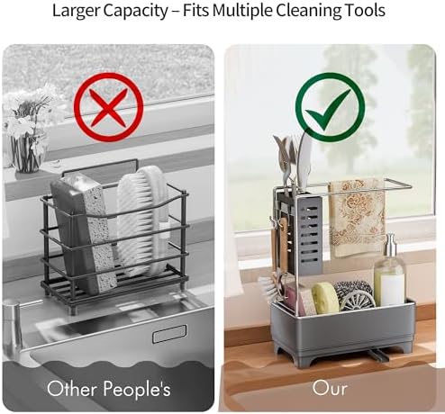 MOUKABAL 2-Tier Sponge Holder for Kitchen Sink, Sink Caddy Organizer Grey - Image 4
