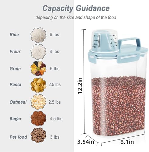 LEAWALK Airtight Rice Container 3-5Lbs, 3Qt Flour Storage Bin BPA free-Blue - Image 2