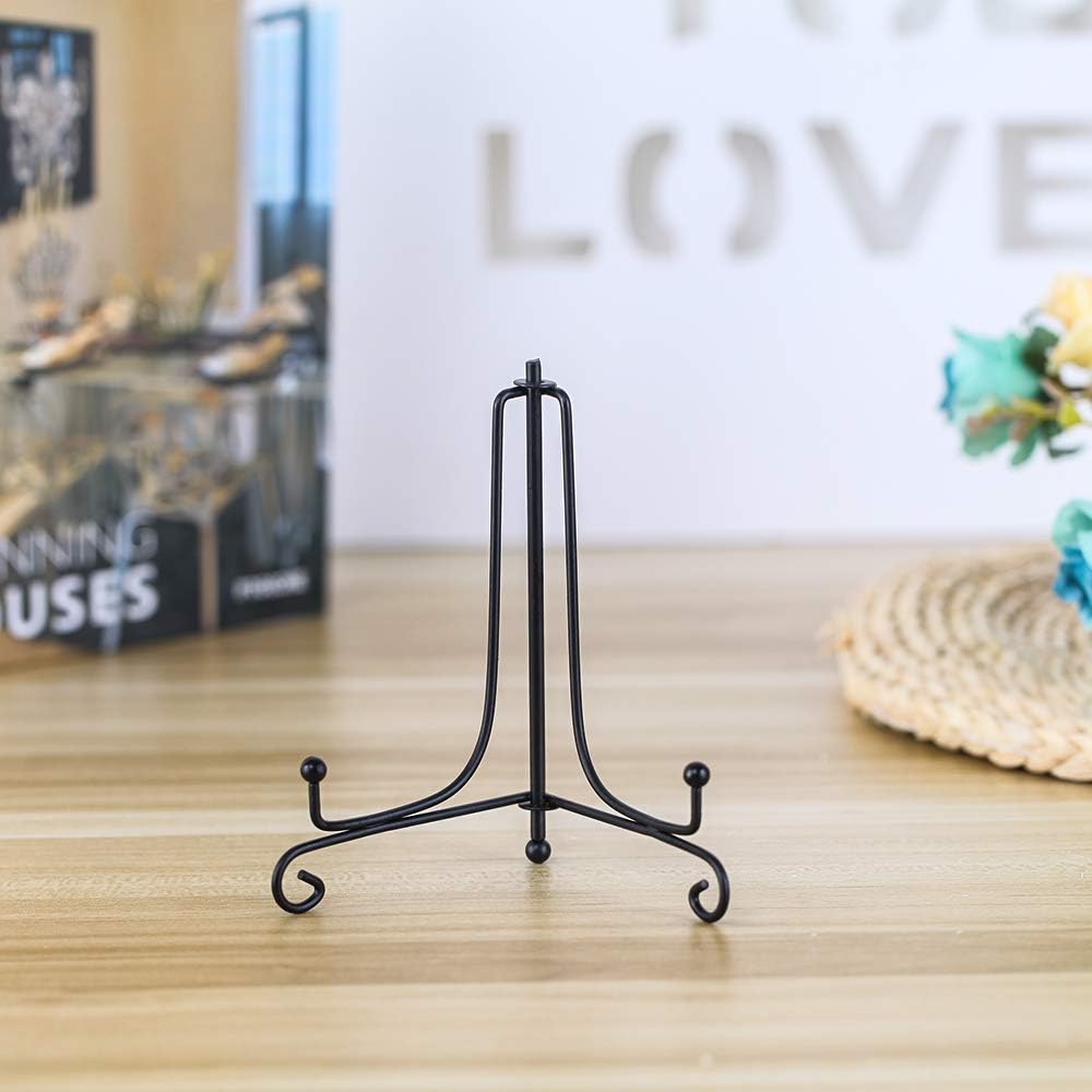 (4 pack)Iron Display Stand, Black Iron Easel Plate Display Photo Holder Stand, Displays Picture Frames, Cookbooks, Decorative Plates, Tablets and Art 5 Inch