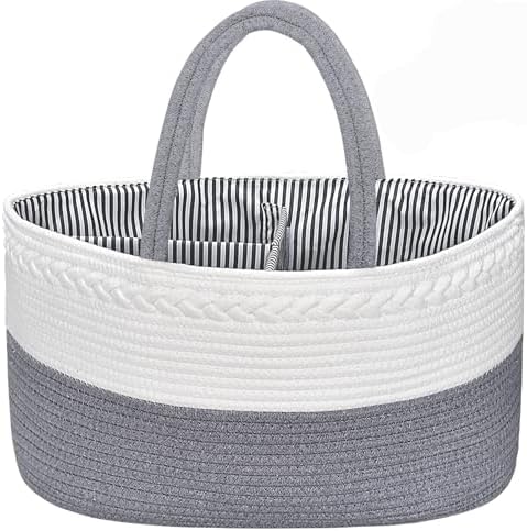X-Large Baby Diaper Caddy Organizer, Cotton Rope Nursery Storage Basket by ABenkle