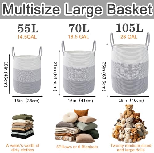 105L Extra Large Laundry Basket, Clothes Hamper with Handles- Grey - Image 2