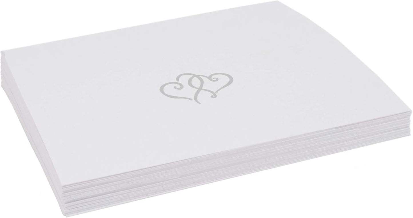 Linked Hearts Place Cards, Silver (Choose Color), Set of 150, Pre-cut and Scored - Wedding, Party, Dinner, and Special Events - Made in the USA