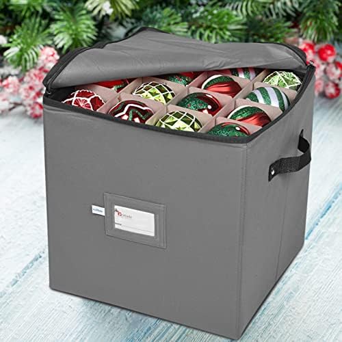 Christmas Ornament Storage Box, 4 Individual Trays Xmas Storage Container, Fits 64 Ornaments Decoration Balls, Constructed of Durable 600D Oxford Material (Gray) - Image 3