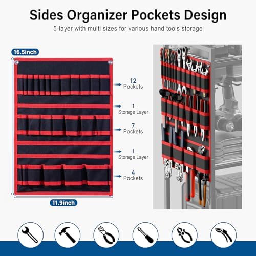 JUNNUJ Power Tool Charging Organizer Cart, 8 Outlet 3 USB, 6 FT Cord, Red - Image 4