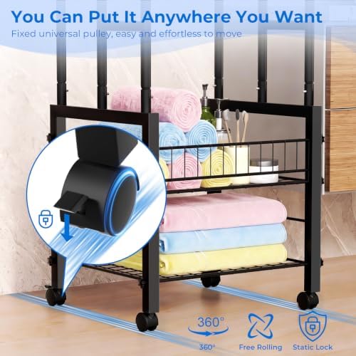 Kayfia 42.7'' Standing 3 Tier Alloy Steel Towel Rack with Basket & Wheels - Image 4