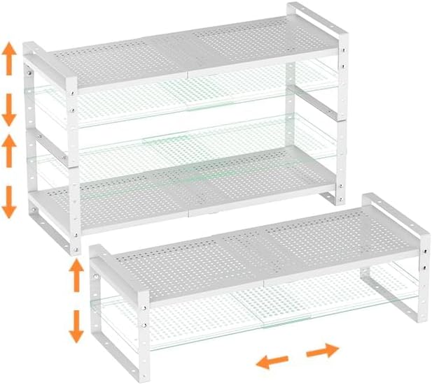 Multi-Functional Metal Shoe Rack,Expandable Adjustable Stackable Kitchen Organizer,Metal Shelf risers for cabinets, Kitchens and Closet, Bathroom(3Packs/White/Large) - Image 3