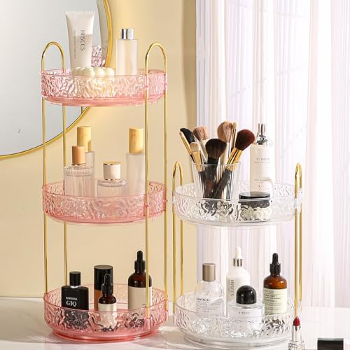 Fangoo Rotating Makeup Organizer for Vanity, 360 Spinning Cosmetic Storage, Perfume Holder for Bathroom Countertop or Dresser (Pink, 3 Tiers) - Image 6