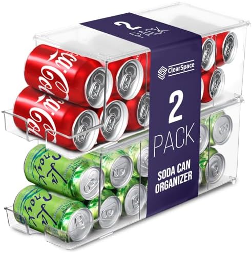 ClearSpace Soda Can Organizer Dispenser for Refrigerator, 12 Can, 2 Pack by ClearSpace