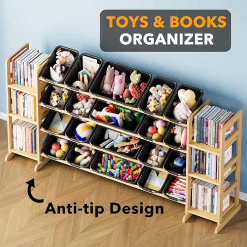 SpaceAid Toy Storage Organizer with 6 Shelves and 20 Bins, Toy Organizers Storage Bookshelf, Kids Bin Shelf Toys Box Bookcase for Bedroom Playroom Organization Room Decor, True Black - Image 4