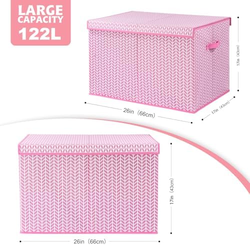 Mayniu Extra Large Toy Box Chest with Dividers, 120L Sturdy Toy Storage Organizer Bin Boxes Basket for Kids, Boys, Girls, Living Room, Nursery, Bedroom, Playroom (26"x17" x17", Pink) - Image 4