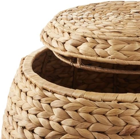 Casafield Round Storage Basket with Lid - Natural, Handwoven Water Hyacinth Organizer for Laundry, Blankets, Plants, Bedroom, Living Room, Home Office - Image 5
