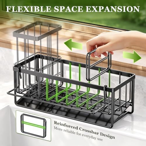 Sponge Holder for Kitchen Sink, Kitchen Sink Caddy, Kitchen Sink Sponge Holder, Dish Sponge Holder, Kitchen Sink Organizer for Sponge, Dish Brush, Scrubber(9.65" x 3.74" x 6.3", Black) - Image 3