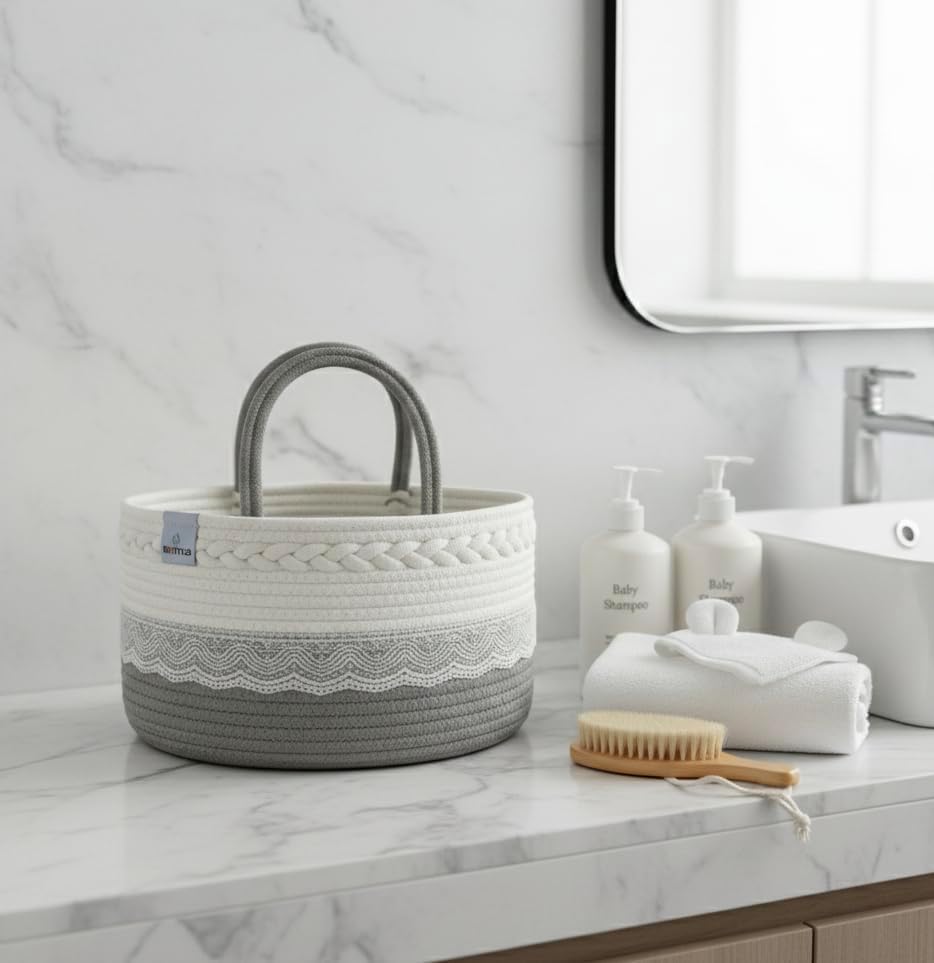 Baby Diaper Caddy Organizer,Woven Rope Nursery Storage Bin,Newborn Gift Basket,Extra-Large Cotton Basket with Removable Compartments,Portable (Grey, Extra Large) - Image 6