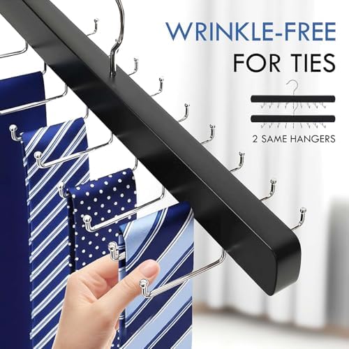 2-Pack Tie Rack Hanger for Closet, 36 Hooks Belt Hanger, Black - Image 3