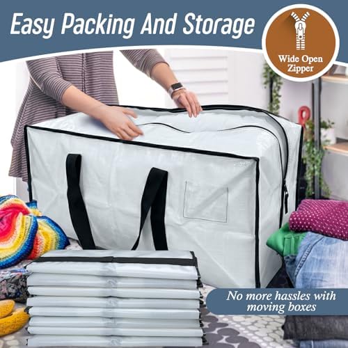 6 Pack Extra Heavy Duty Large Moving Bags with Strong Zipper, White - Image 5